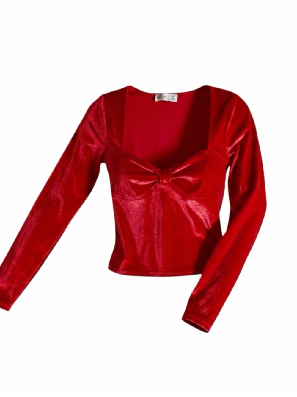 Hollister Red Velvet Long Sleeve Bow-Front Top